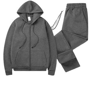 Ensembles de survêtements athlétiques unis pour hommes, avec sweat à capuche et pantalon de jogging, en polaire entièrement zippée, respirants et écologiques - Product Image 1
