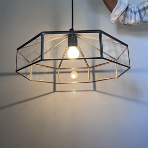 Modern Geometric Iron & Glass LED Pendant <b>Light</b> with Black Finish Contemporary <b>Indoor</b> Ceiling Hanging Lamp for Living Room - Product Image 5