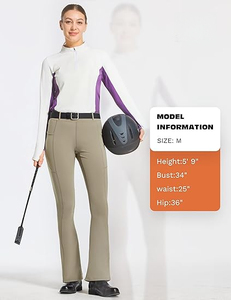 Leggings ecuestres de cintura alta y corte boot-cut para mujer, pantalones de equitación de asiento completo con bolsillos, 100% poliéster, cierre de cremallera para deportes - Product Image 4