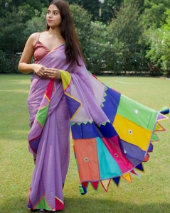 Sari de Diseño KV para Mujer, Color Lavanda Rani Lavender Kota, Sin Blusa - Product Image 1