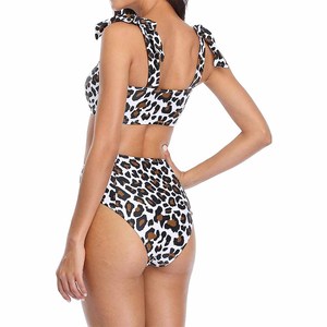 High Quality Leopard Print Bikini <b>Set</b> <b>Square</b> Neck High Waist Two Piece Swimwear Bandeau Top With Tie Shoulder - Product Image 2