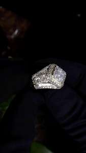 925 <b>Silver</b> Rhodium Plated Hip Hop <b>Mens</b> <b>Ring</b> with Round Center Moissanite Design Sparkling Bold Statement Jewelry - Product Image 3