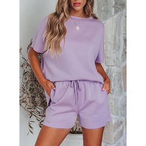 Pigiama da donna viola oversize a 2 pezzi - Taglia XL, completo morbido con top a maniche corte e scollo rotondo - Product Image 3