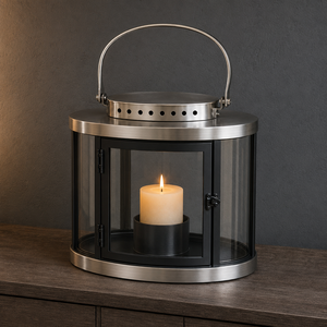 Lanterne à bougie moderne de luxe en métal et verre, conçue avec une forme architecturale sophistiquée et un attrait décoratif intemporel. - Product Image 2