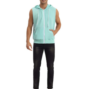 Sweat-shirt à capuche sans manches pour homme, couleur cyan, en coton French Terry, coupe décontractée, style automne, pour un usage quotidien. - Product Image 6