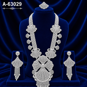 Antique Style Trendy Long Necklace <b>Set</b> with Earrings Zircon Wedding Engagement Premium Gold & Silver Plated Jewelry A-63029 - Product Image 1