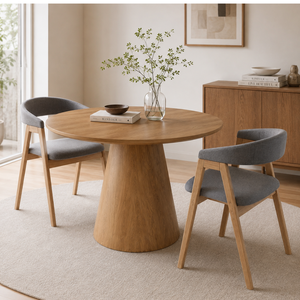 Ensemble de salle à manger rond en teck fait main, écologique et de qualité supérieure ARTERRA, meubles de salle à manger modernes, chaises - Product Image 5
