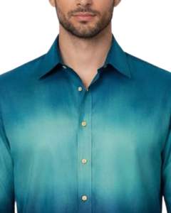 Camisa Formal para Hombre en Degradado Azul Turquesa, Algodón Premium, Manga Larga, Cierre de Botones, Estilo Casual Elegante, Fabricante Personalizado, Suministro OEM - Product Image 5