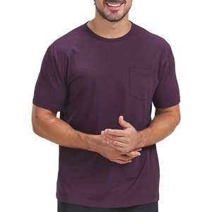 Men's <b>Purple</b> Short Sleeve Cotton T-Shirt With Chest Pocket Regular Fit Casual Jersey Knit O-Neck Solid Color Top - Product Image 1