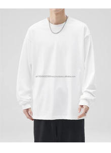 เสื้อยืดคอกลมแขนยาวสำหรับผู้ชายทรงโอเวอร์ไซส์ผ้าคอตตอน100% 260g ว่างเปล่าสีทึบออกแบบได้ตามต้องการ - Product Image 3