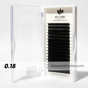 KTV LASHES Hot Sale OEM Low MOQ Individual Russian Classic Silk Lashes 0.18mm C CC D Handmade Eyelashes Extensions Dark Black