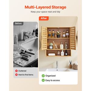 Armadietto da Bagno a Parete con 2 Ante e Ripiani Regolabili, Organizzatore Sospeso per Toilette, Contenitore per Medicinali, Mobile da Bagno a Parete - Product Image 3