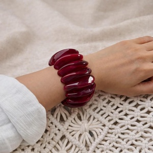 Handmade Burgundy Wine Resin Bangle Jewelry Set Resin Craft Chunky Elastic <b>Stretch</b> <b>Bracelet</b> Open Cuff Ring Women Wholesale - Product Image 1