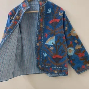 Bohemian Floral Embroidered Velvet Jacket Windproof and Breathable Suzani Overcoat Winter Knitted Short <b>Coat</b> - Product Image 3