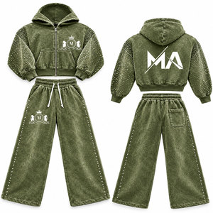 Ensemble de survêtement Mudassar à capuche avec fermeture éclair, longueur intégrale, strass, 450 GSM, 100% coton, vêtements décontractés pour adultes, style hiver - Product Image 1