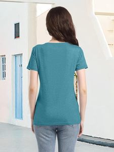 เสื้อยืดลำลองผู้หญิง คอวี สีมาการอง แขนสั้น ทรงเข้ารูป มีกระเป๋า สไตล์คนเมือง ระบายอากาศได้ดี เหมาะสำหรับฤดูร้อน - Product Image 2