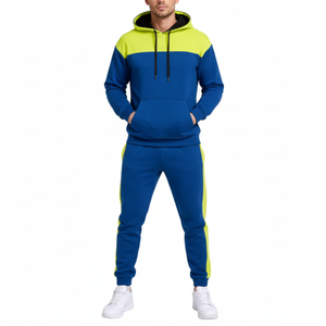 Conjunto Deportivo de Alta Visibilidad para Hombre, Azul Rey con Panel en Amarillo Neón, Sudadera con Capucha y Pantalones, Traje de Gimnasio de Alto Rendimiento - Product Image 1