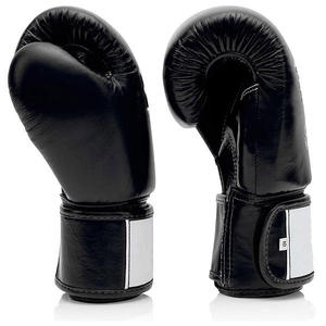 Gants de boxe en cuir noirs avec fermeture Velcro et sangle de poignet réglable pour adultes – Équipement de boxe - Product Image 2