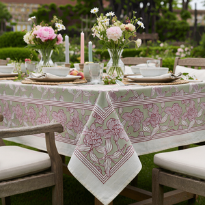 Orchid Beige 10 Seater <b>Tablecloth</b> 180x270cm Handcrafted Block Printed 100% Cotton Wedding Dining Home Decor Style For Sale - Product Image 4