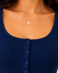 Blusa de punto acanalado azul marino personalizada para mujer, top corto de manga corta con botones frontales, corte ajustado, cuello cuadrado, informal, de algodón, para verano - Product Image 5