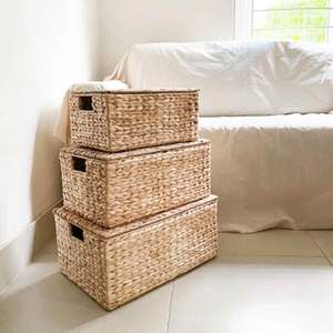 Panier en jacinthe d'eau naturelle du Vietnam, tissé à la main, pour le rangement du linge, des jouets, des magazines et la décoration intérieure - Product Image 3