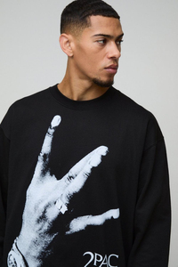 Sudadera 2Pac para Hombre, Cuello Redondo, Negra, de Felpa Transpirable, Manga Raglán, Corte Regular, Estilo Hip Hop, Color Sólido, Tejido de Punto, 100% Algodón - Product Image 5