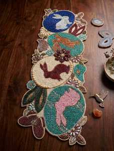 Hand-Beaded Rabbit Designed Table Runner Multicolored Gift for her item inches width - Product Image 2