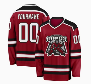 Camiseta de Hockey sobre Hielo Personalizada, Cuello en V Rojo, Manga Larga, Impresión Sublimada, Poliéster que Absorbe la Humedad, Ropa Deportiva para Hombre Adulto - Product Image 2
