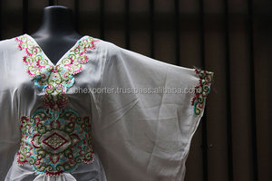 White <b>Kaftan</b> With Beautiful Embroidery and Loose Sleeve Style High Selling in Middle East - Product Image 2