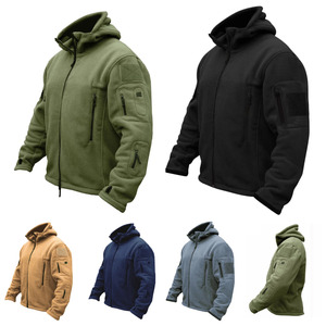 Veste en polaire vert olive pour homme avec capuche, col montant, fermeture éclair, coupe-vent, style vêtements de travail, coupe régulière, pour l'automne - Product Image 5