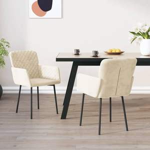Ensemble de 2 chaises de salle à manger en velours crème 100% polyester avec contreplaqué métallique élégantes et durables - Product Image 1