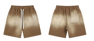Shorts en tissu peigné style hip-hop pour hommes, logo personnalisé sur le devant, taille à cordon de serrage, 100 % coton, anti-plis, respirant, pour usage extérieur - Product Image 5