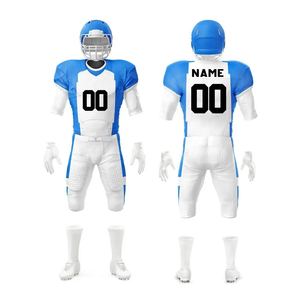 Men's American Football Jersey Set 50 White Blue Striped Sublimated Moisture Wicking Fitted Short Sleeve Uniform with Pants - Product Image 5
