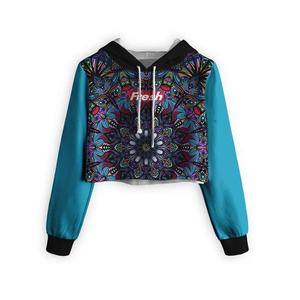 Sudadera Corta con Estampado Floral para Mujer, Blanca con Diseño de Rosas Azules, Tejida, Estilo Urbano Otoñal, Manga Regular, Sin Forro - Product Image 4