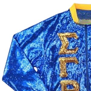Womens Sigma Gamma Rho Sorority <b>Sequin</b> <b>Jacket</b> Custom Sparkle Embroidered Bomber Coat Greek Letter Fashion Outerwear Wholesale - Product Image 4