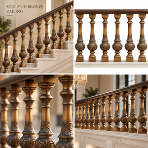 Barandilla de Bronce Esculpido con Balaustres Ornamentados y Detalles de Hilos Acanalados, Pasamanos y Balaustrada Metálicos - Product Image 5