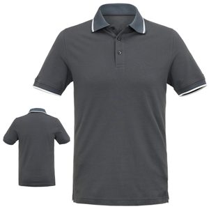 Chemise à manches courtes pour homme, gris foncé, 100% polyester, couleur unie, décontractée, tricotée, coupe classique, col boutonné, logo sur le devant, séchage rapide - Product Image 1