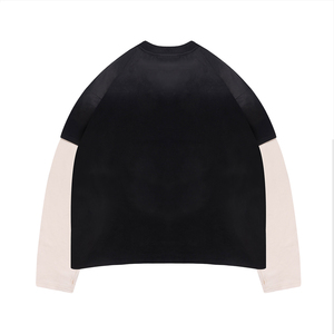 Sudadera extragrande negra para hombre OEM ODM con mangas largas blancas y estampado de letras rosas personalizadas, logotipo personalizado. - Product Image 2