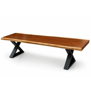 Solid Suar Wood X-Forge <b>Bench</b> Metal <b>Leg</b> Minimalist Industrial Modern Premium Natural Edge for Home Furniture Hotel Restaurant - Product Image 1