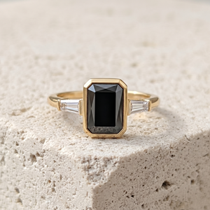 Art Deco Bezel Set Tapered Baguette Side <b>Stone</b> <b>Ring</b> <b>With</b> 1.75 CT Natural <b>Black</b> Emerald Diamond In Solid 925 <b>Silver</b> Ladies Gift - Product Image 2