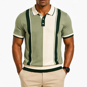 Camisa de Hombre de Manga Corta con Botones, Tejida en Poliéster, con Bloques de Color y Rayas, Casual, Transpirable, de Corte Regular, con Estampado de Secado Rápido - Product Image 3