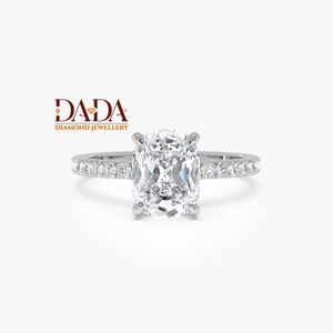 Bague de fiançailles Radiant Cushion Cut Hidden Halo pour femme, bague solitaire en diamant, bague de mariage élégante, bague de promesse d'anniversaire - Product Image 6