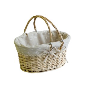 Traditional Rattan Picnic <b>Basket</b> Box Shape Oval <b>Wicker</b> <b>Storage</b> Hamper Daisy Pattern Cloth Lining with Movable Handles Wholesale - Product Image 1