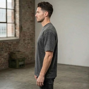 Camiseta de Algodón Tejido de 350 g/m² Personalizada, Color Negro Deslavado, Estilo Vintage, Corte Holgado, Ropa Urbana para Hombre, Secado Rápido - Product Image 5