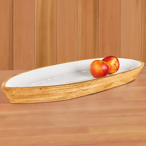 Bol de service en bois de manguier écologique, design naturel, motif décoratif incrusté, cuillère polie, jetable, pour la décoration intérieure et la vente au détail - Product Image 6