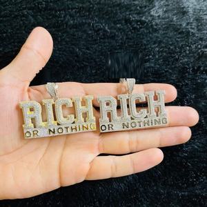 จี้รูปตัวอักษร Rich or Nothing เงินแท้ 925 ชุบทองคำสีกุหลาบ ประดับคริสตัลไมโครเพฟ สไตล์ฮิปฮอป ของขวัญสำหรับทุกเพศ - Product Image 5