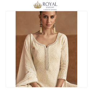 Vente flash sur la collection de costumes pakistanais de créateurs pour les fêtes et les festivals, en georgette avec broderies, à prix réduit - Product Image 3