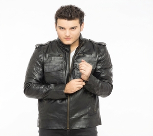 Chaqueta de Cuero PU Negra para Hombre, con Cuello Alto, Estilo Motero, con Cierre, para Otoño - Product Image 4