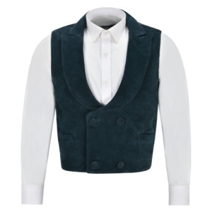 Chaleco de cuero de ante de vaca personalizado para hombre, doble botonadura, formal, de lujo, con solapa tipo chal, estilo occidental, proveedor mayorista - Product Image 6