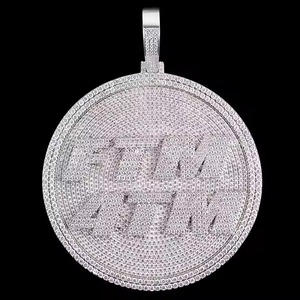 Iced Out Sterling <b>Silver</b> Personalized Name Round Cut Moissanite Hip Hop Diamond Luxury Style <b>Charm</b> Pendant for Men - Product Image 3